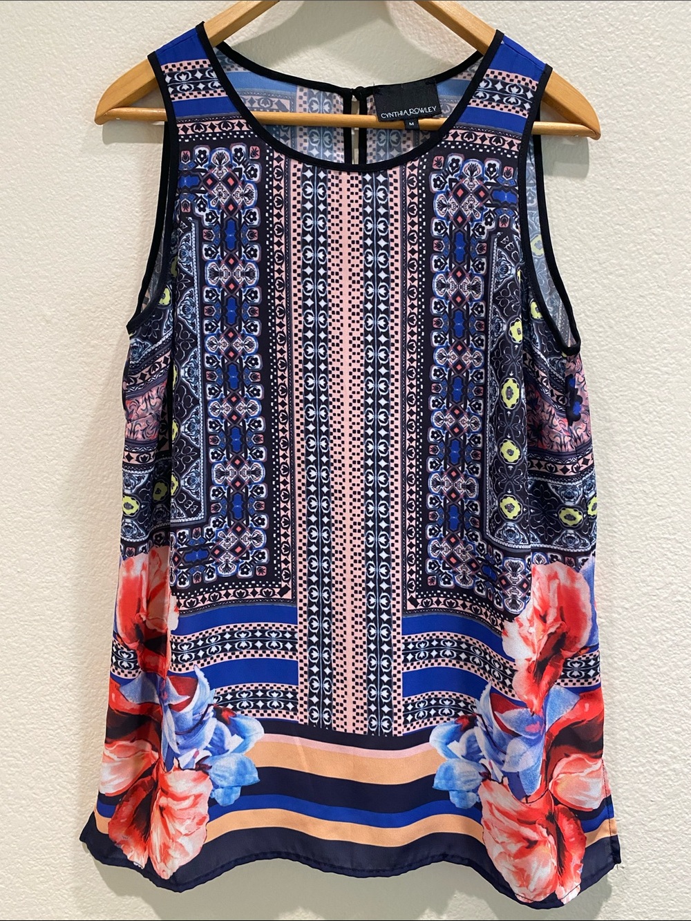 Cynthia Rowley Navy, Coral and Blue Floral-Print Sleeveless Camisole